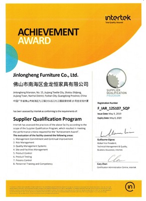 SQP欧盟质量体系验厂证书